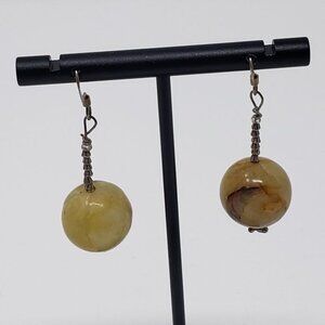 Yellow Turquoise Silver Tone Drop Dangle Earrings